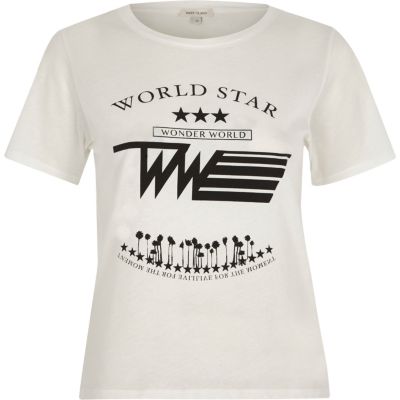 White &#39;world star&#39; print T-shirt